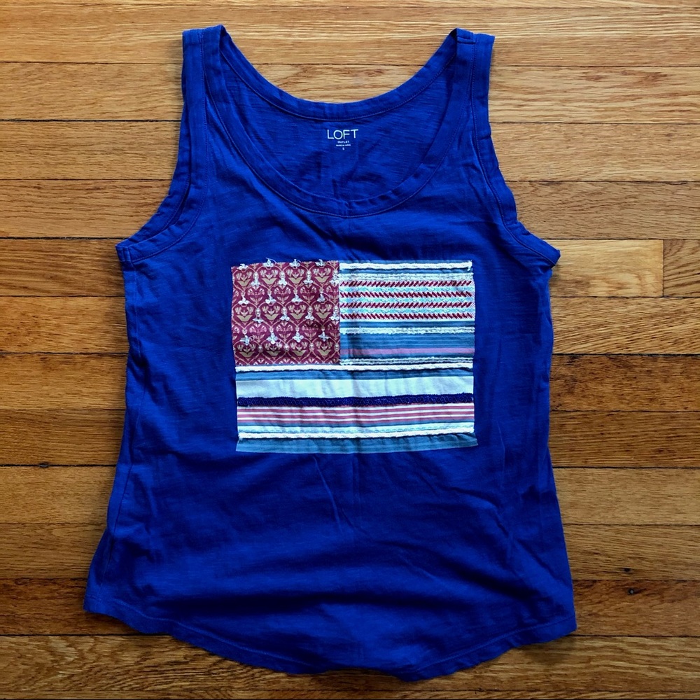 LOFT Blue American Flag Tank Top, M